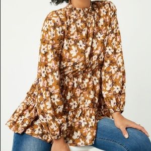 Floral Mock Neck Tunic Top